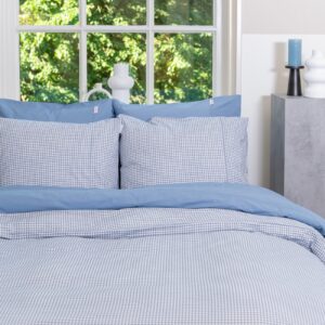 blauw dekbedovertrek met ruitje