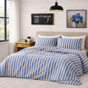 Jersey blauw grijs streep dekbedset